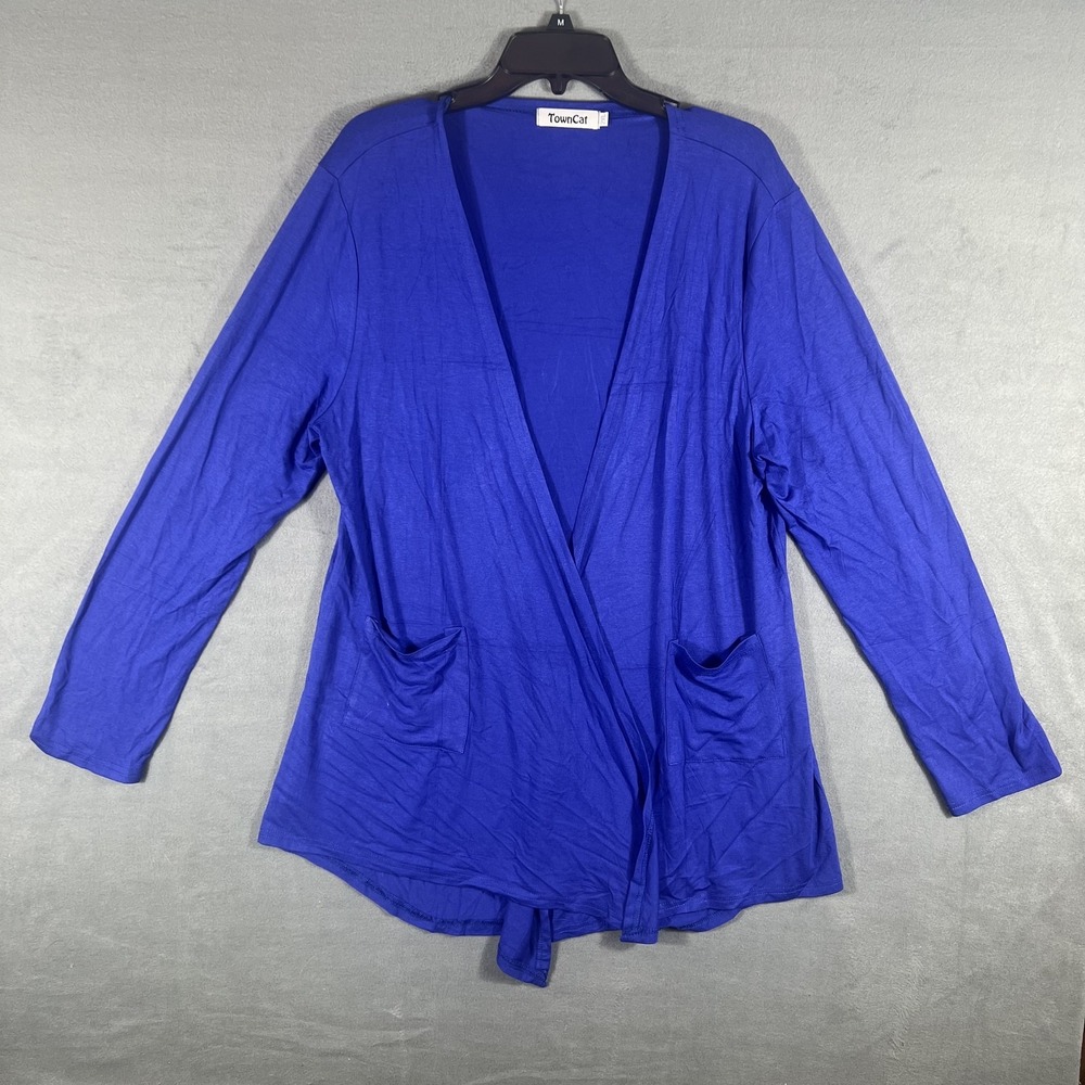 TownCat Women's 2XL Royal Blue Open Front Cardigan Rayon Blend Knit Sweater Top